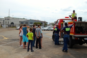 Homeschoolers at fire engine